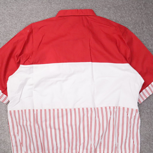 VTG 80s 90s Award Deadstock Large Red White Striped Short Sleeve Collared Shirt - Picture 9 of 9